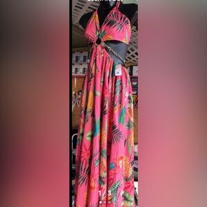 Tropical Pink Halter Maxi Dress